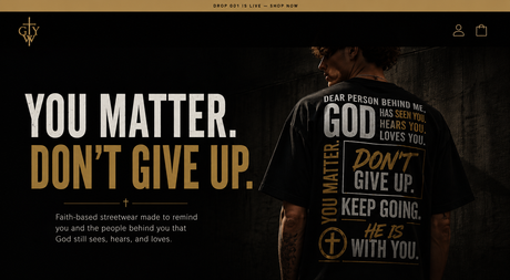 DROP 001 — God Saw What They Missed. Faith streetwear with weight. God Sees You Wear.