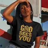God Sees You T-Shirt — Bold Gothic Eye Graphic Christian Faith Tee