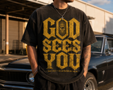 God Sees You T-Shirt — Bold Gothic Eye Graphic Christian Faith Tee